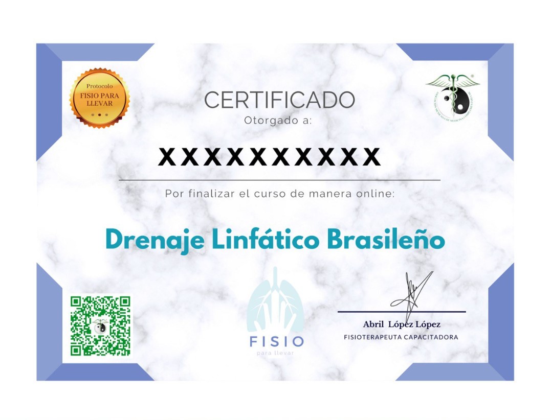 Certificado del curso de drenaje linfático brasileño